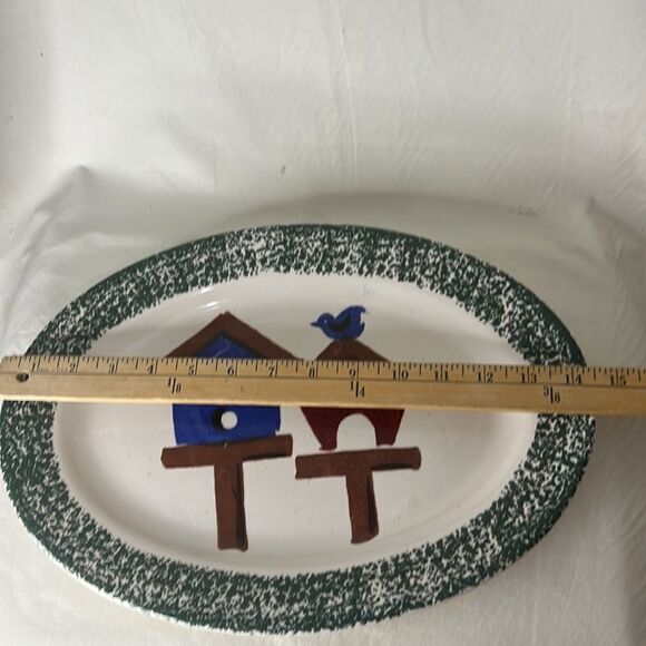 Gibson Housewares Blue Bird Birdhouse Serving Platter Blue Red Green White Brown - Picture 6 of 6